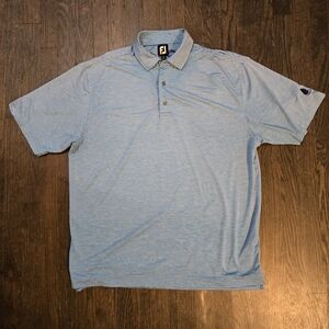 FootJoy Ice Blue Men's Blue Striped Polo Golf Shirt With Black Fir Tree Logo